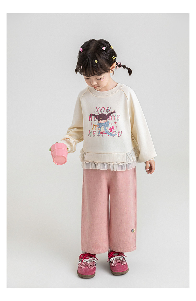 Cartoon-print Cotton Top With A Ruffled Hem And Lace Paneling Sweatshirt photo 6