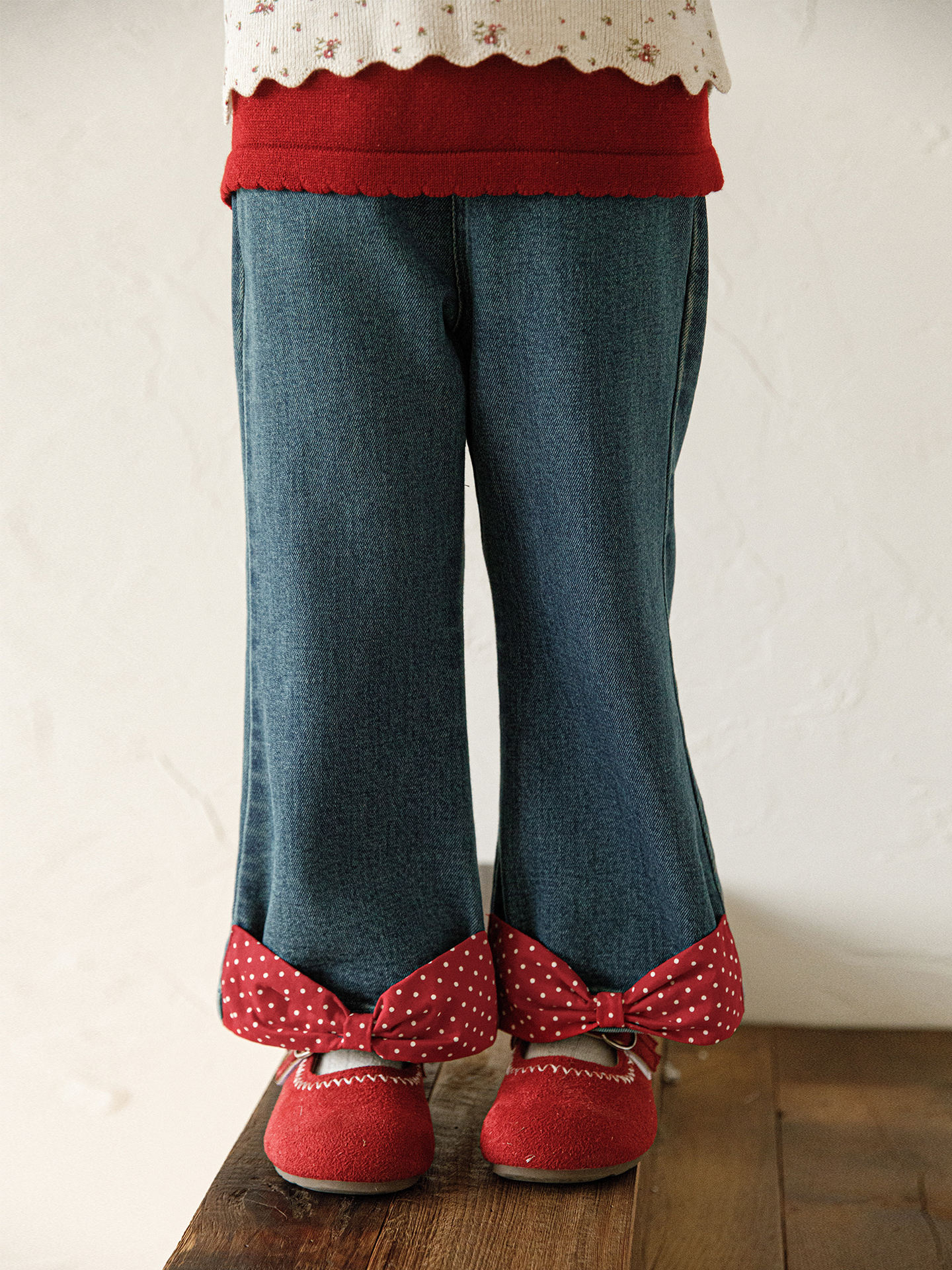 Girls' Children's Polka-dot Bow Flare Pants photo 5
