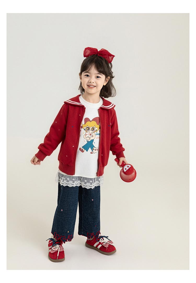 Girl's Printed Lace-trimmed Cotton Pullover photo 3