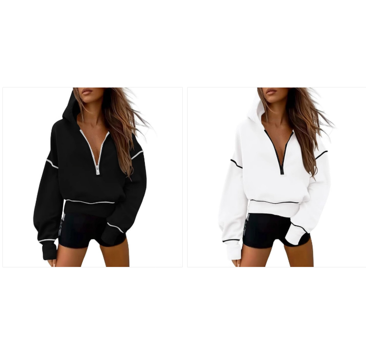 Women's Hooded Long-sleeved Sweater Half Zipper photo 2