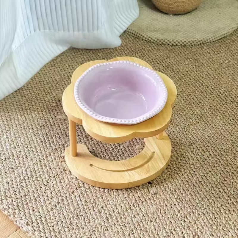 Ceramic Elevated Wooden Stand Pet Bowl Tip-resistant photo 8