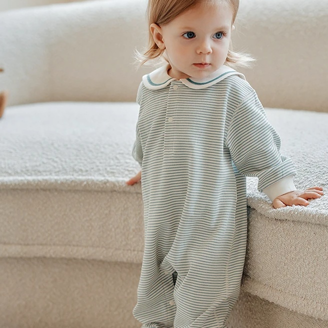 Baby's Springautumn Long-sleeve Striped Romper photo 4