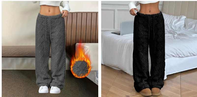 Women's Solid Color Front Tie Warm Casual Pants photo 3