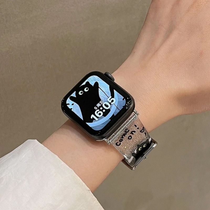 Glittery Black Kitten Cute New Transparent Silicone Watch Strap photo 6