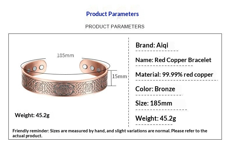 Men's Patterned Magnetic Red Copper Bracelet photo 2