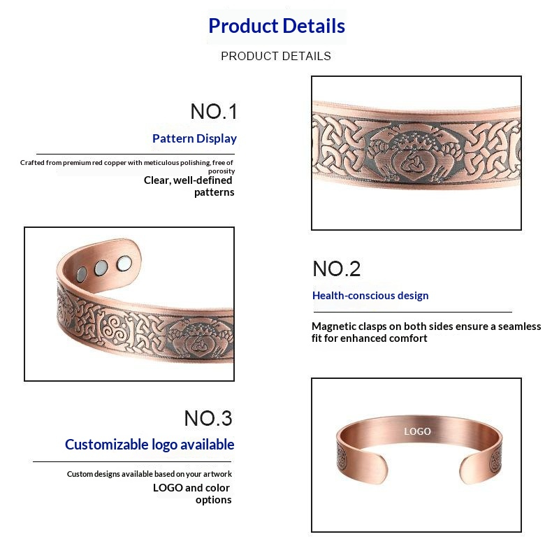 Men's Patterned Magnetic Red Copper Bracelet photo 4