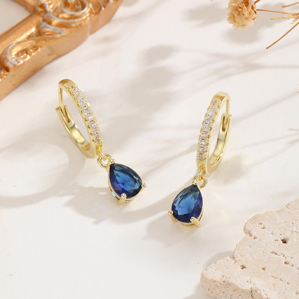 Sapphire Teardrop Womens Gold-plated Vintage Chic Diamond-studded Earrings photo 5