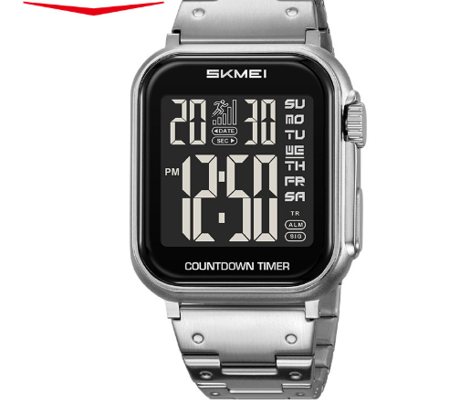 Mens Fashionable Steel-band Watch With Alarm Dual Time Waterproof And A Square Digital Display photo 3