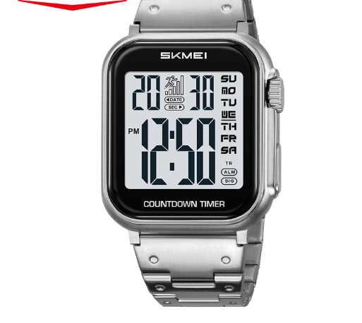 Mens Fashionable Steel-band Watch With Alarm Dual Time Waterproof And A Square Digital Display photo 4