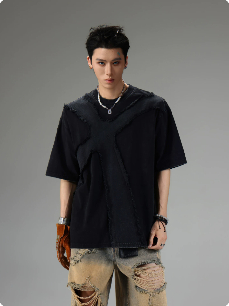 Frayed Vintage Distressed Loose Short Sleeve Top photo 5