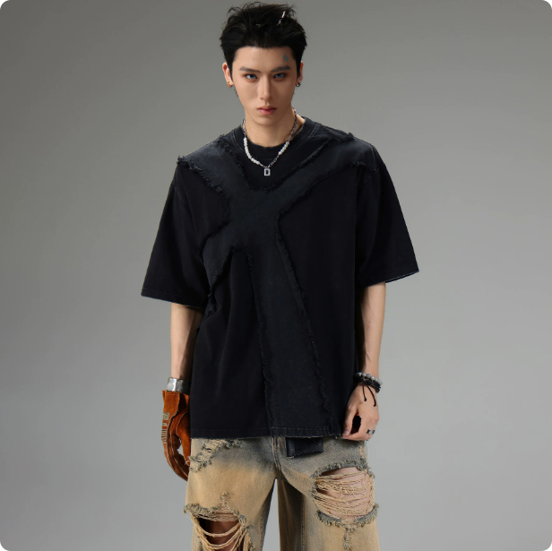 Frayed Vintage Distressed Loose Short Sleeve Top photo 2