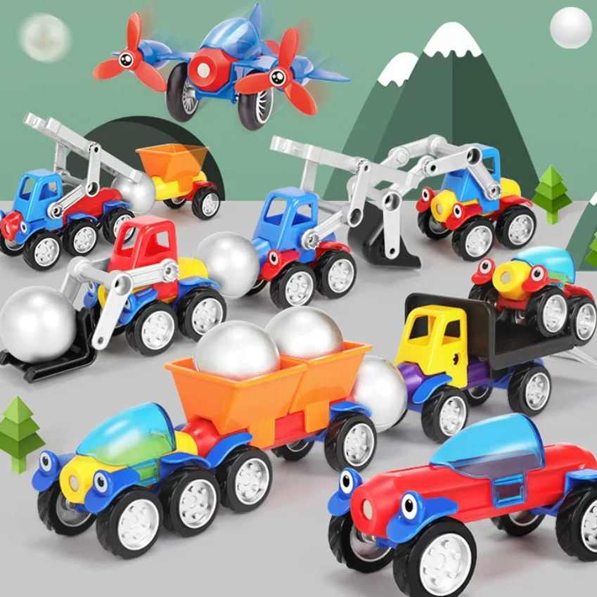 Assemble Magnetic Block Car Children's Puzzle And Hands-on Engineering Car photo 1