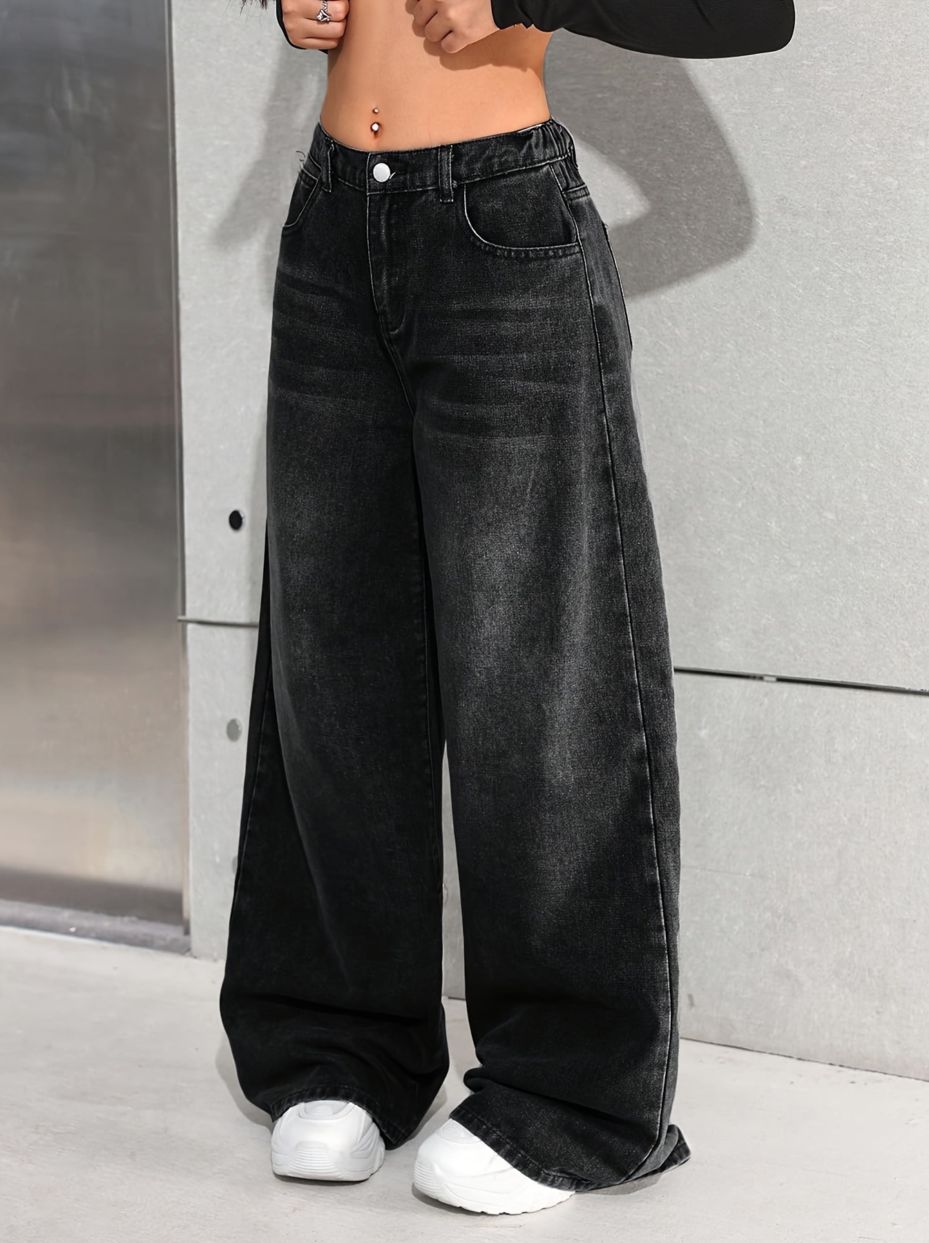 European And American Wide-leg Elastic High-waist Jeans photo 6