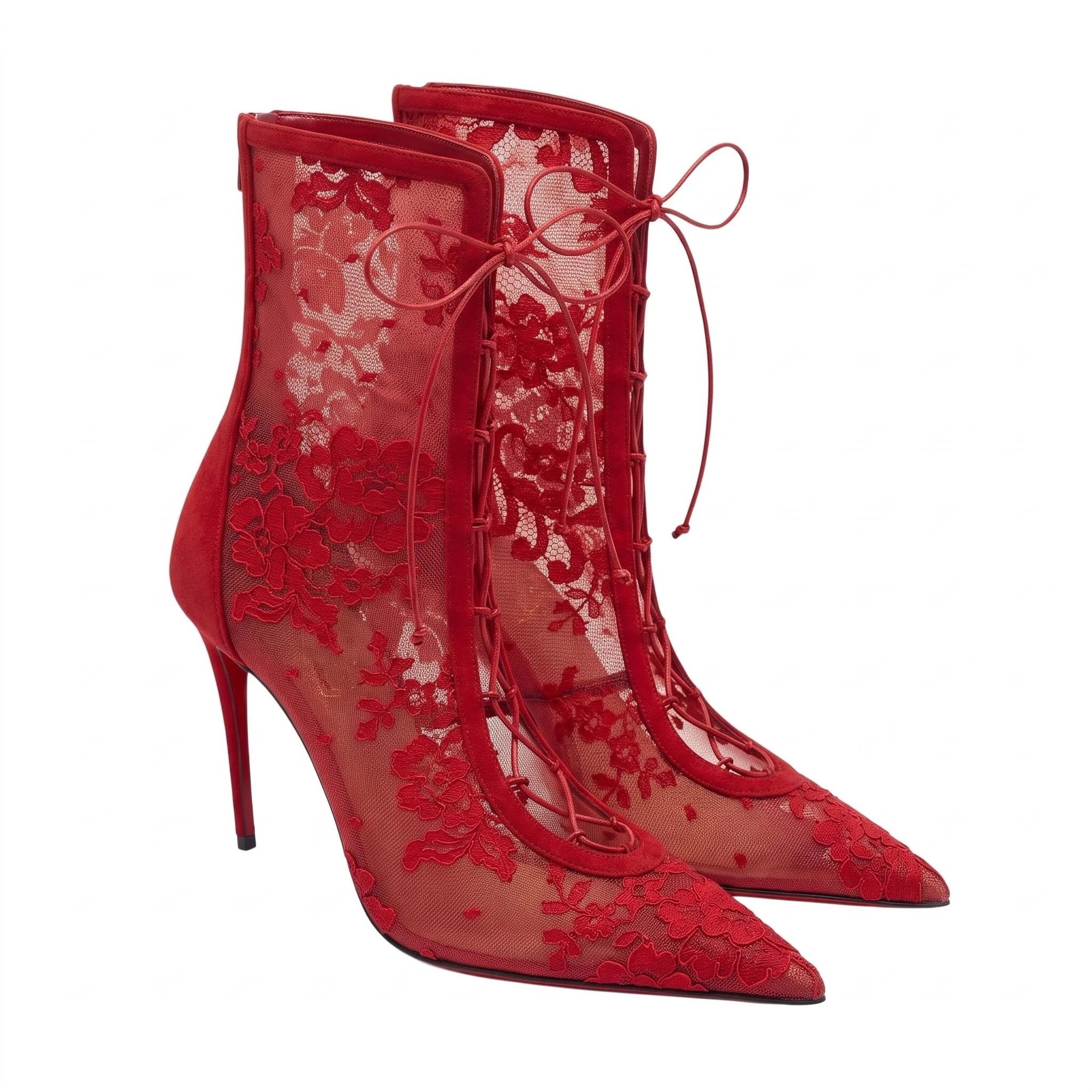 Sexy Sheer High-heeled Lace-up Ankle Boots photo 8