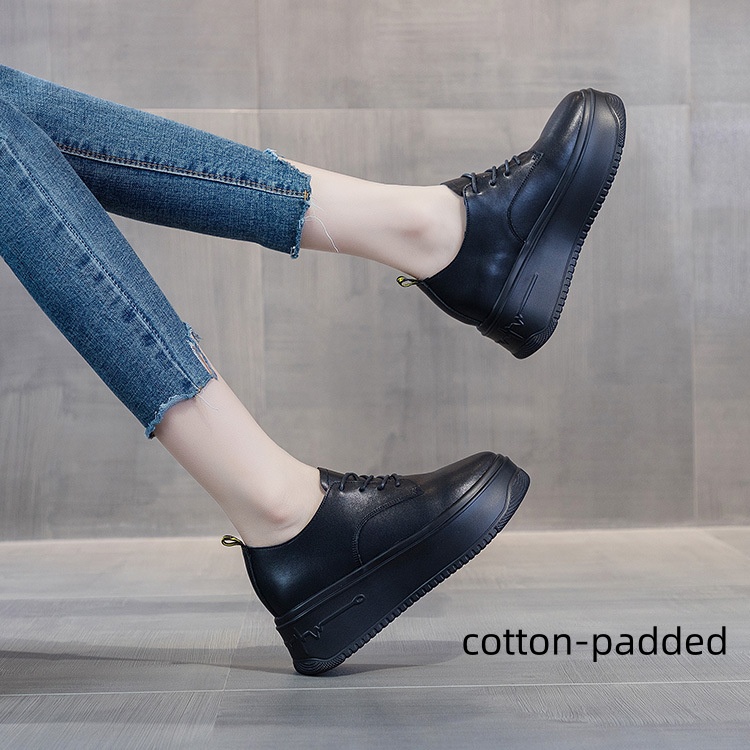 Women's Casual Leather Shoes With Thick Platform Soles And Lace-up Design photo 2