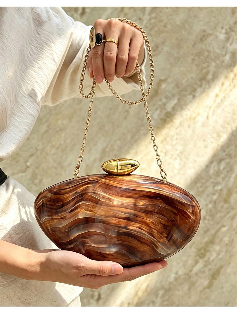 Retro Brown Marble-patterned Acrylic Evening Clutch Bag photo 2