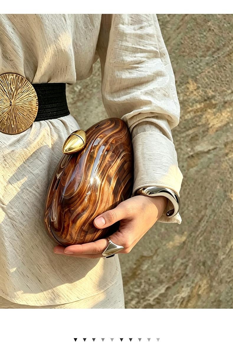 Retro Brown Marble-patterned Acrylic Evening Clutch Bag photo 5