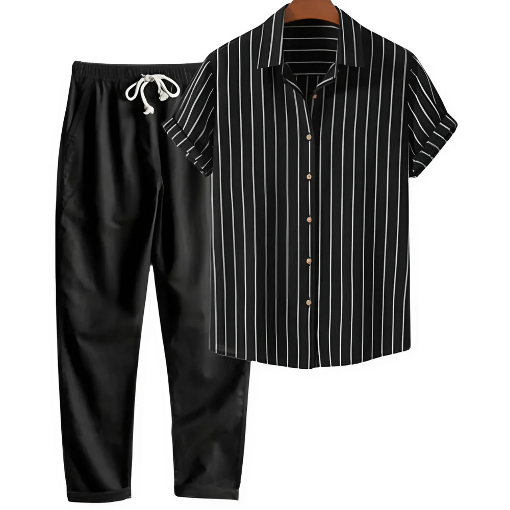 Printed Loose Short Sleeve Shirt Trousers Suit Men's Casual Suit photo 5