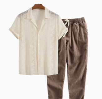 Printed Loose Short Sleeve Shirt Trousers Suit Men's Casual Suit photo 3