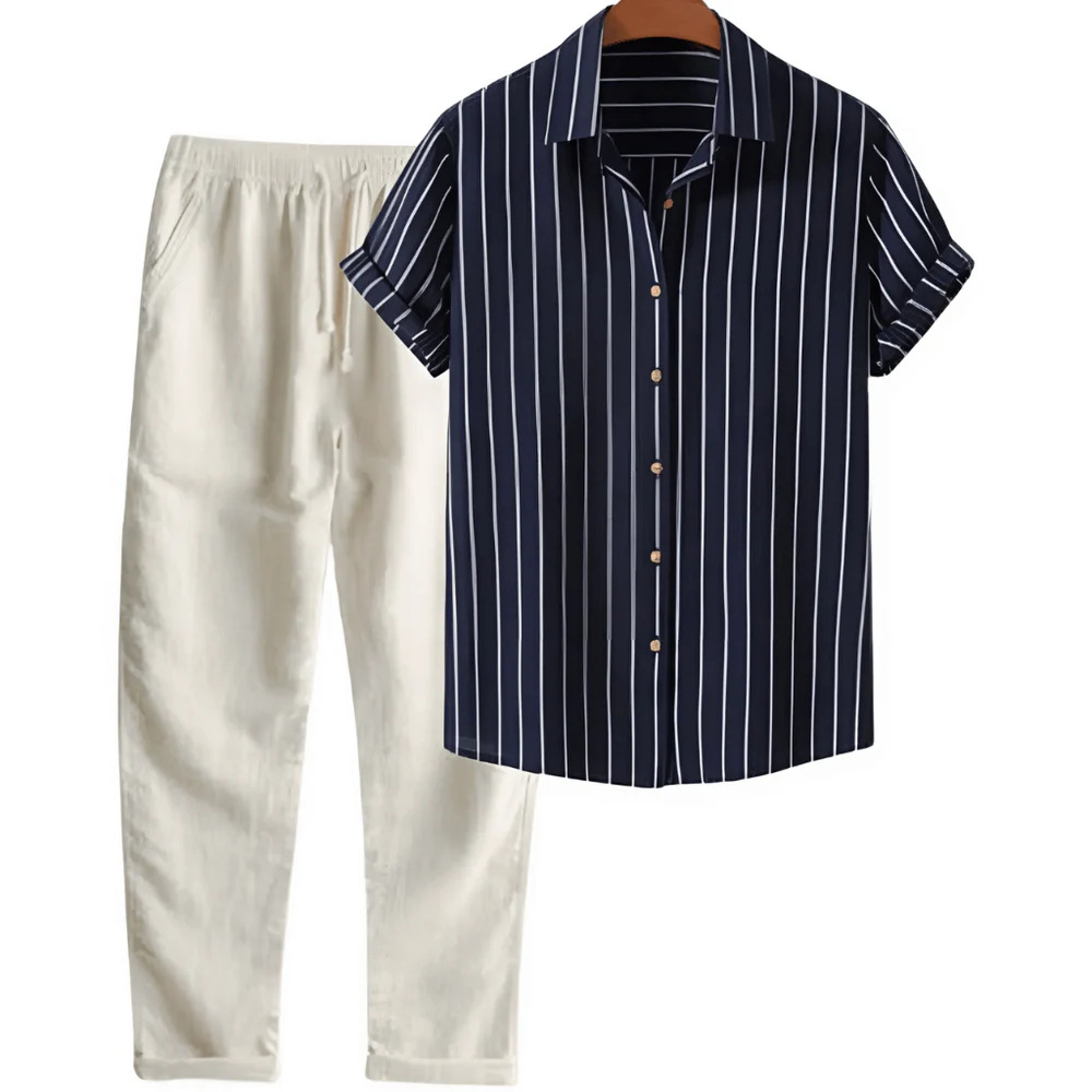 Printed Loose Short Sleeve Shirt Trousers Suit Men's Casual Suit photo 2