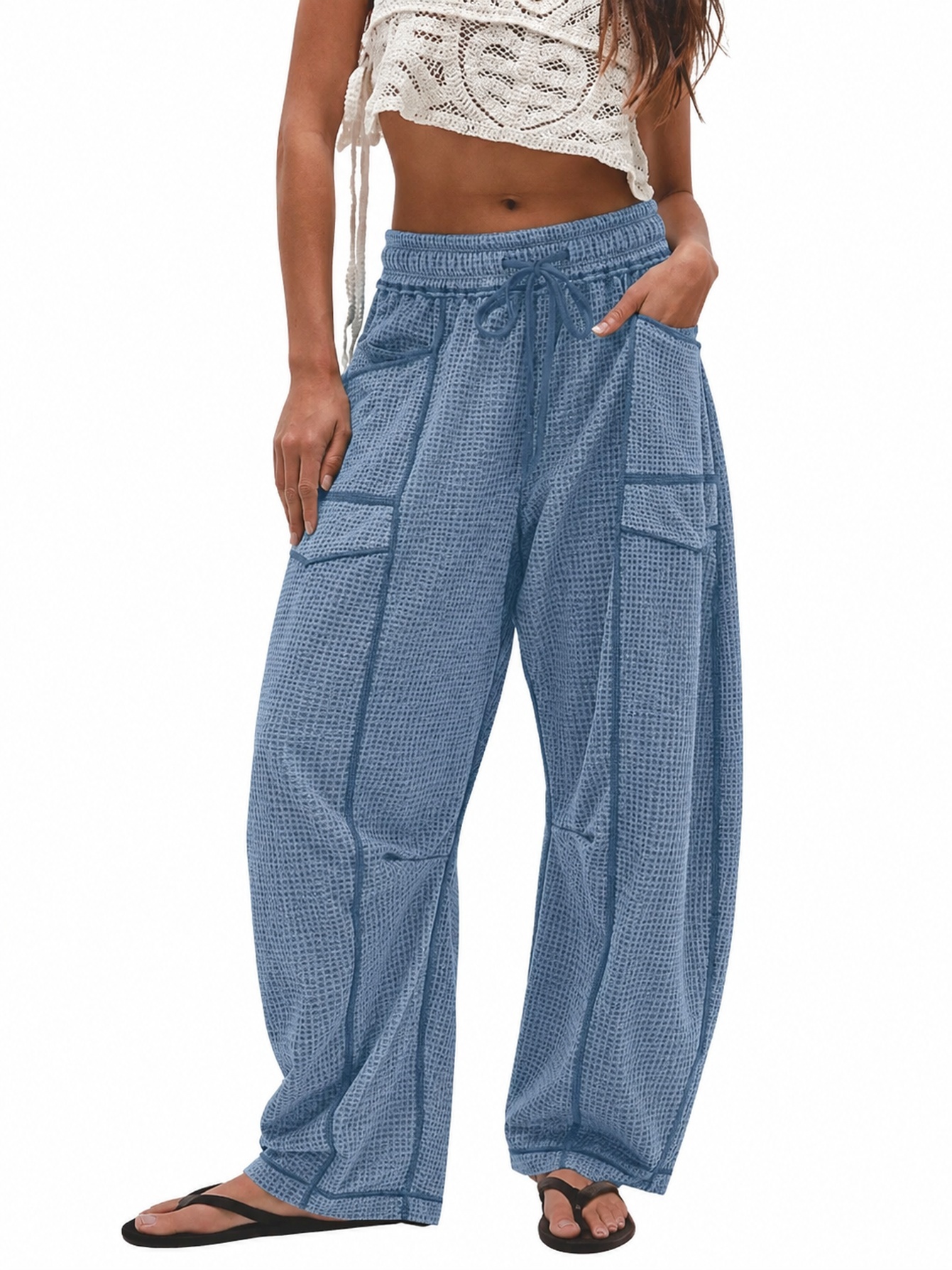 Women's Casual Drawstring Loose Wide-leg Pants photo 5