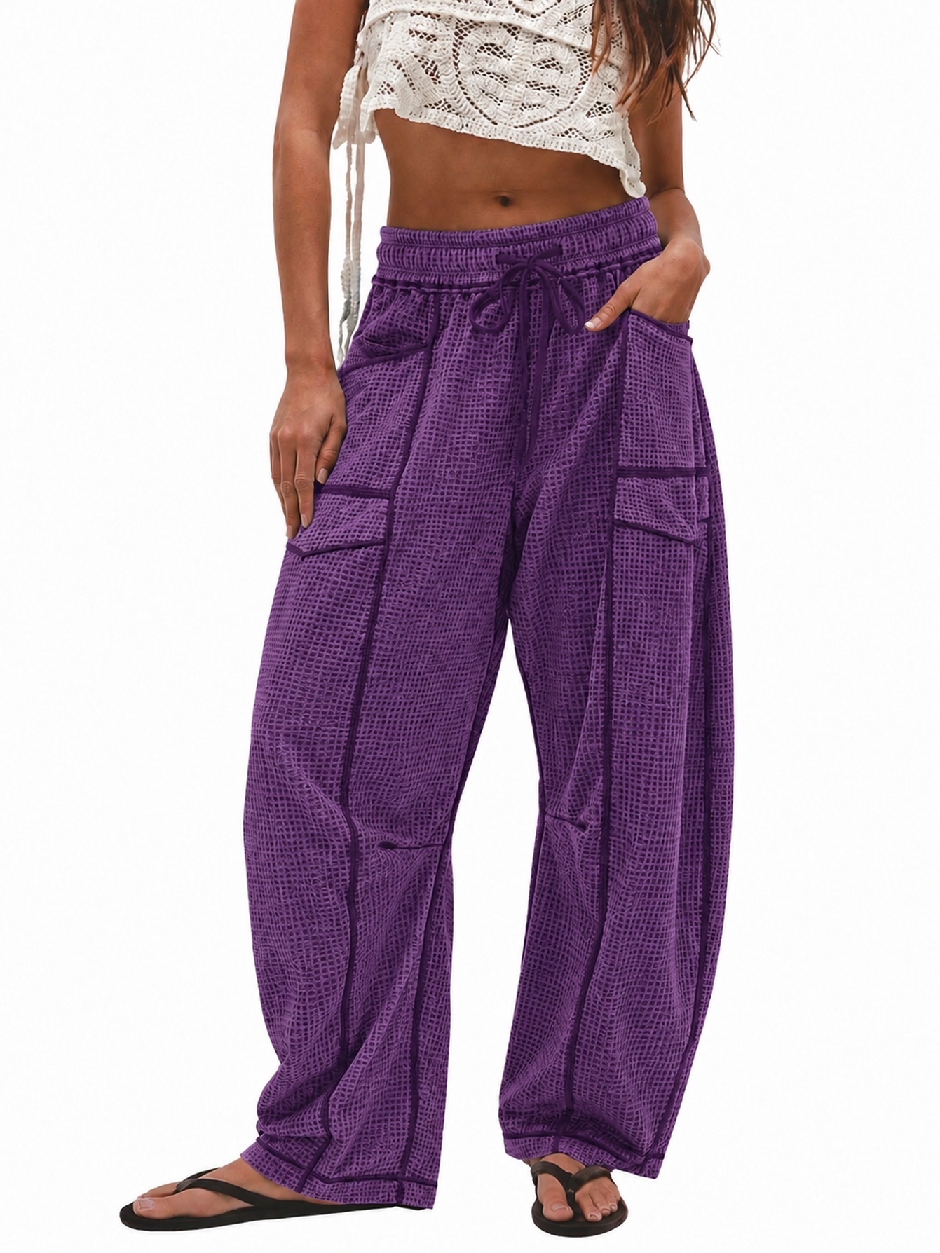 Women's Casual Drawstring Loose Wide-leg Pants photo 2