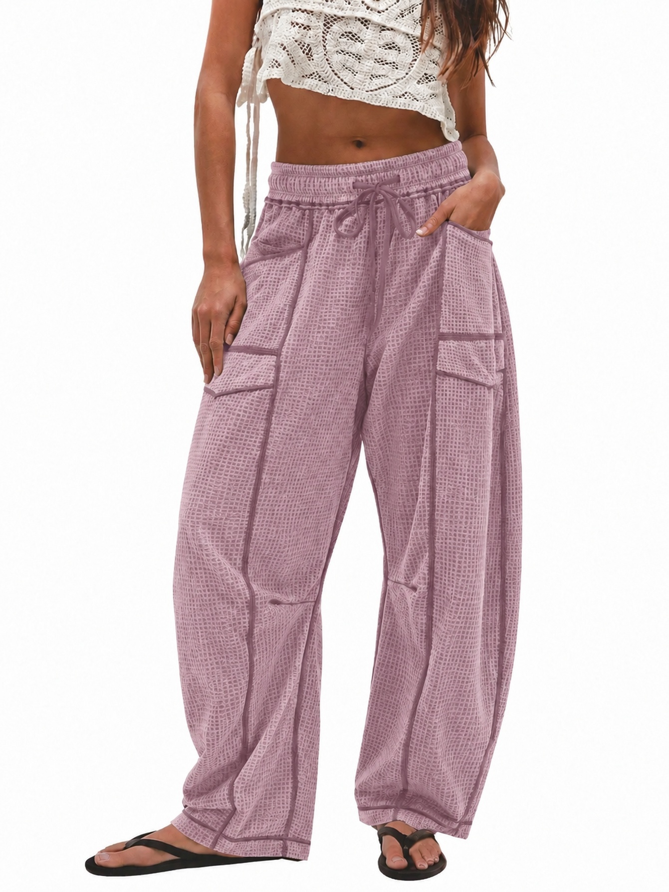 Women's Casual Drawstring Loose Wide-leg Pants photo 3