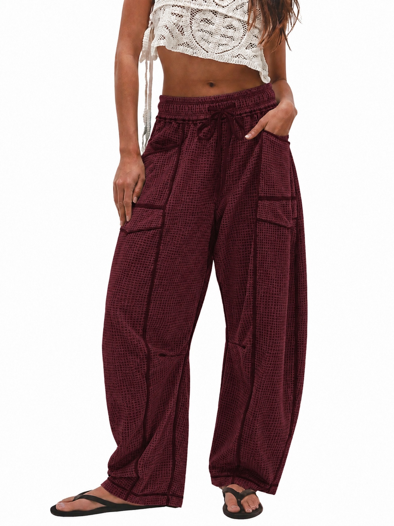Women's Casual Drawstring Loose Wide-leg Pants photo 6