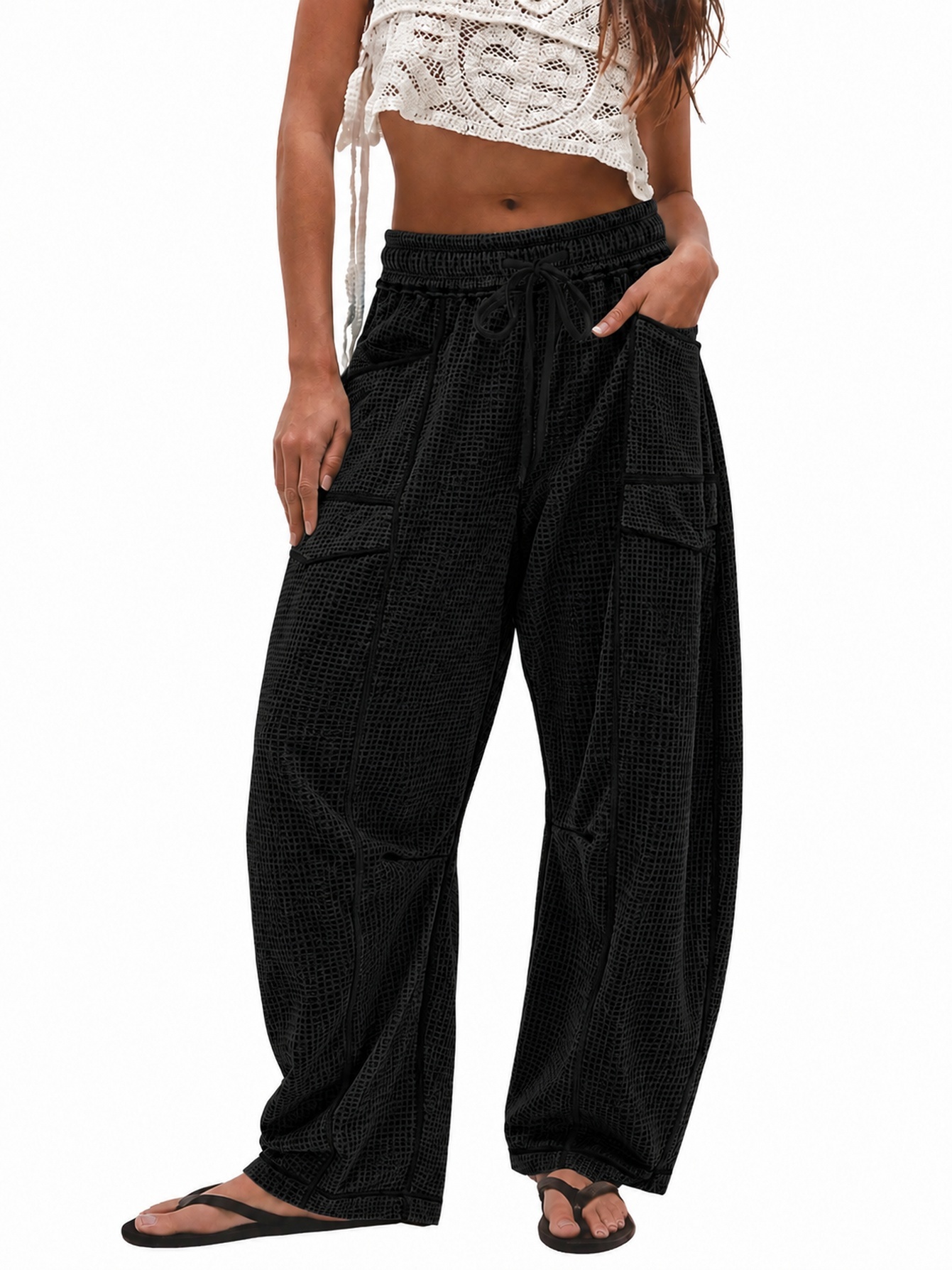 Women's Casual Drawstring Loose Wide-leg Pants photo 8