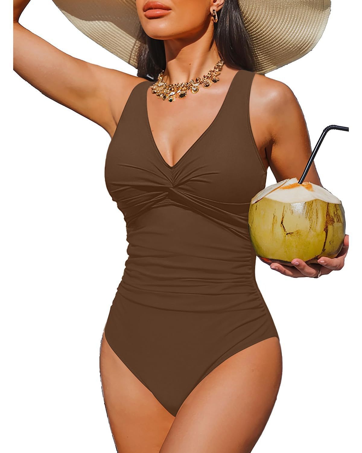 Sexy Leopard-print Solid-color Slimming One-piece Swimsuit photo 2