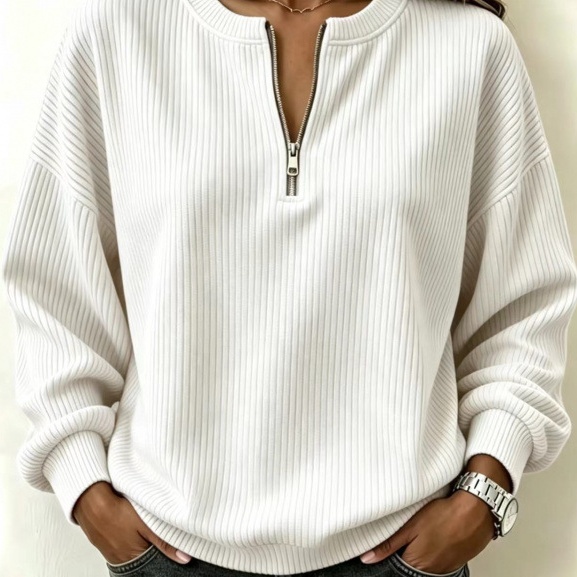 Zip-up Long-sleeve Drop-shoulder Casual Loose-fitting Crew Neck photo 1