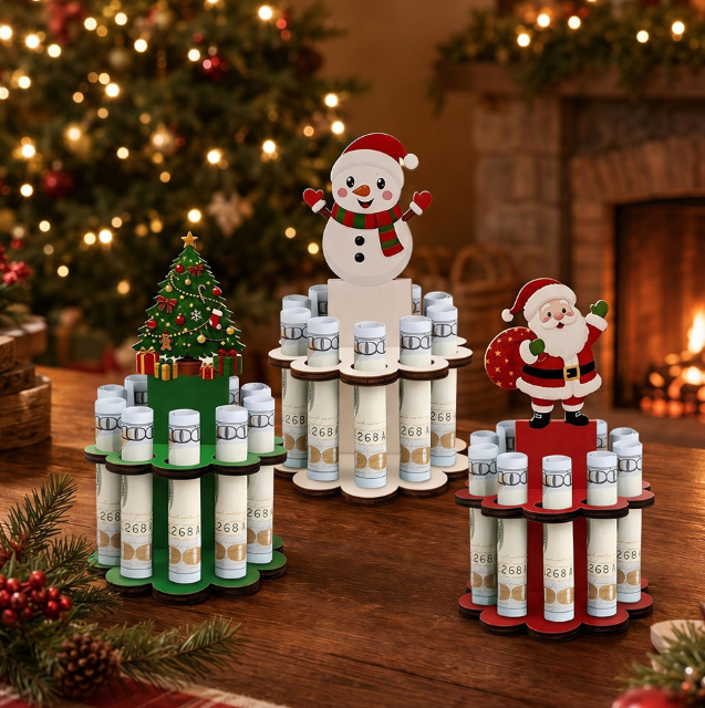 Wooden Christmas Santa Snowman Money Saving Table Decor photo 1