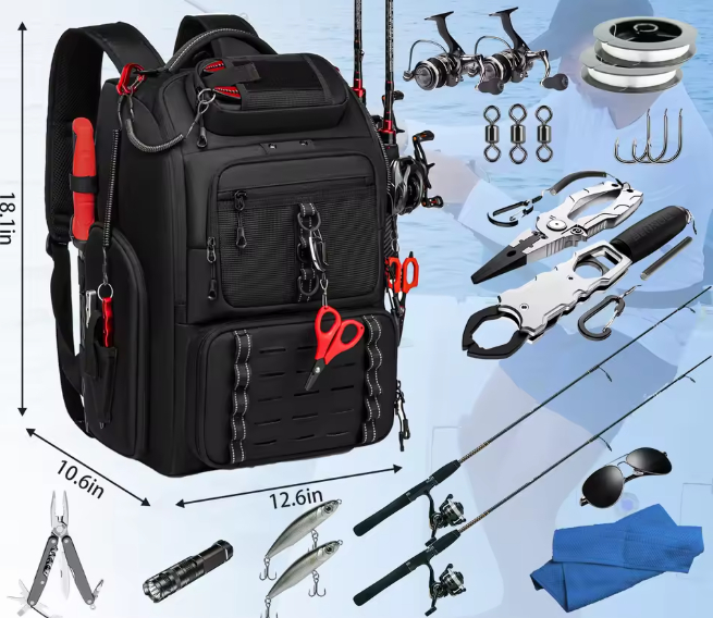 Large Capacity Multi Pocket Fishing Tackle Backpack photo 3