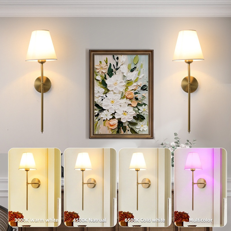 Gold Wall Lamp With Fabric Shade Rechargeable And Dimmable photo 5