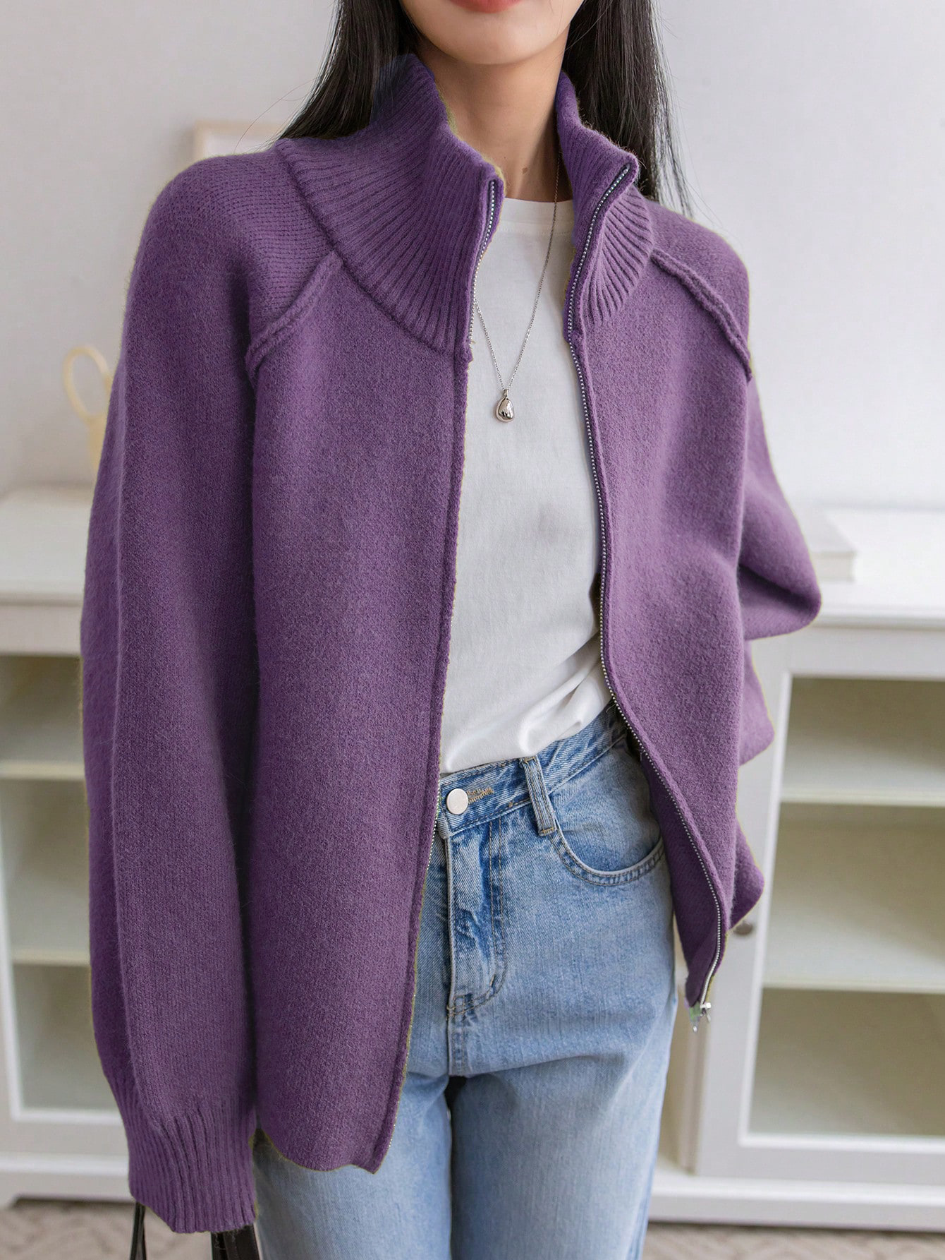 Solid Color Relaxed Style Sweater Coat photo 5