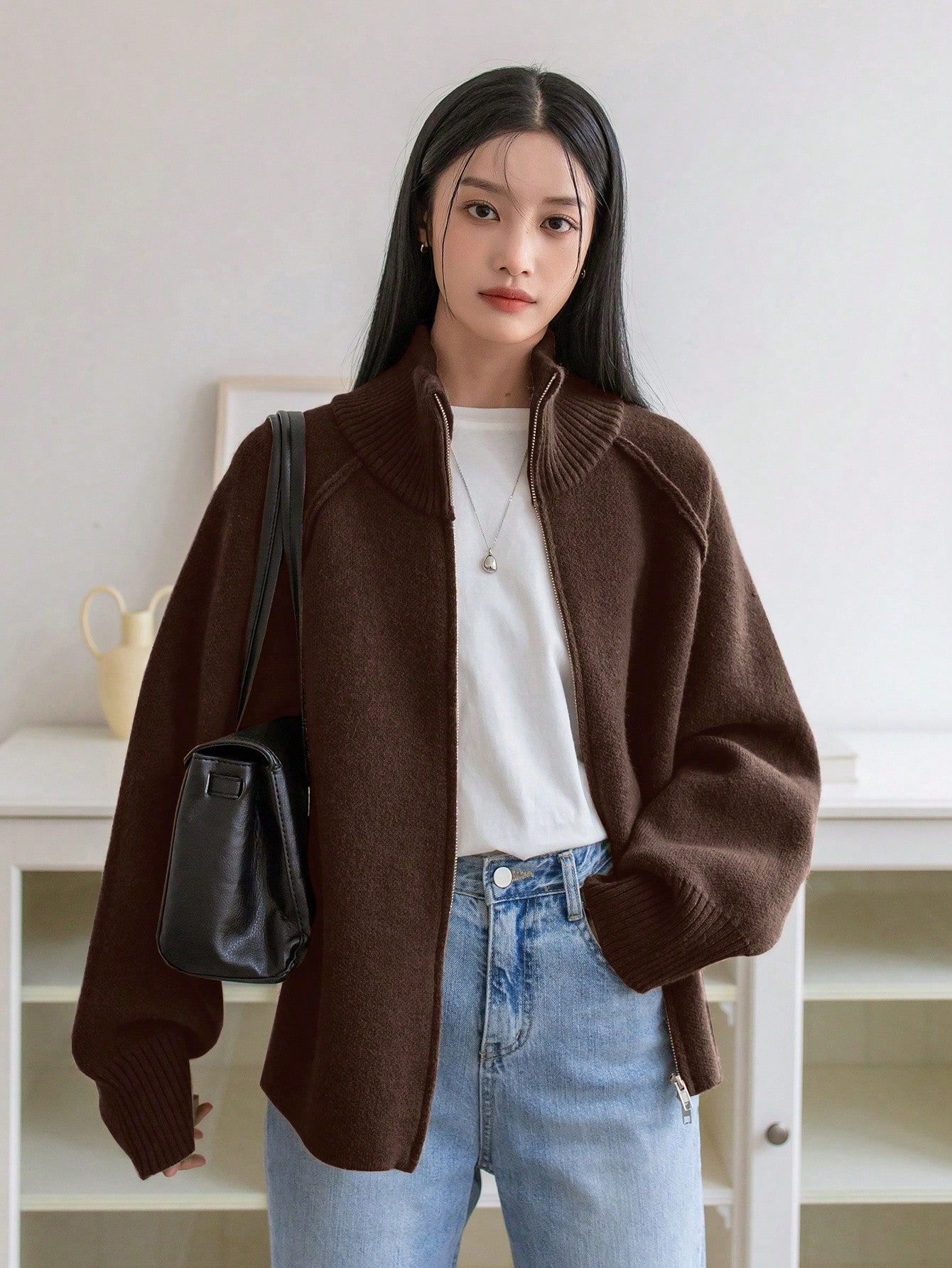 Solid Color Relaxed Style Sweater Coat photo 2