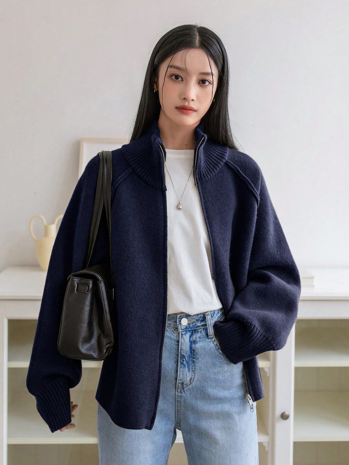 Solid Color Relaxed Style Sweater Coat photo 7
