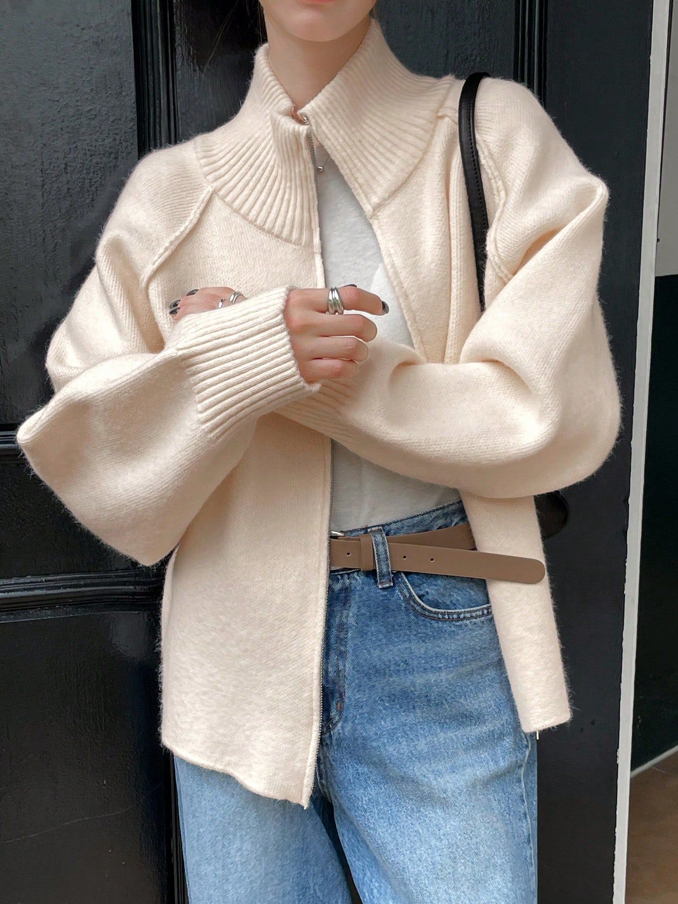 Solid Color Relaxed Style Sweater Coat photo 4