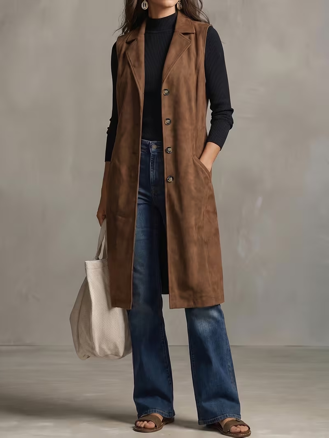Women's Mid-length Sleeveless Blazer Vest Jacket photo 7