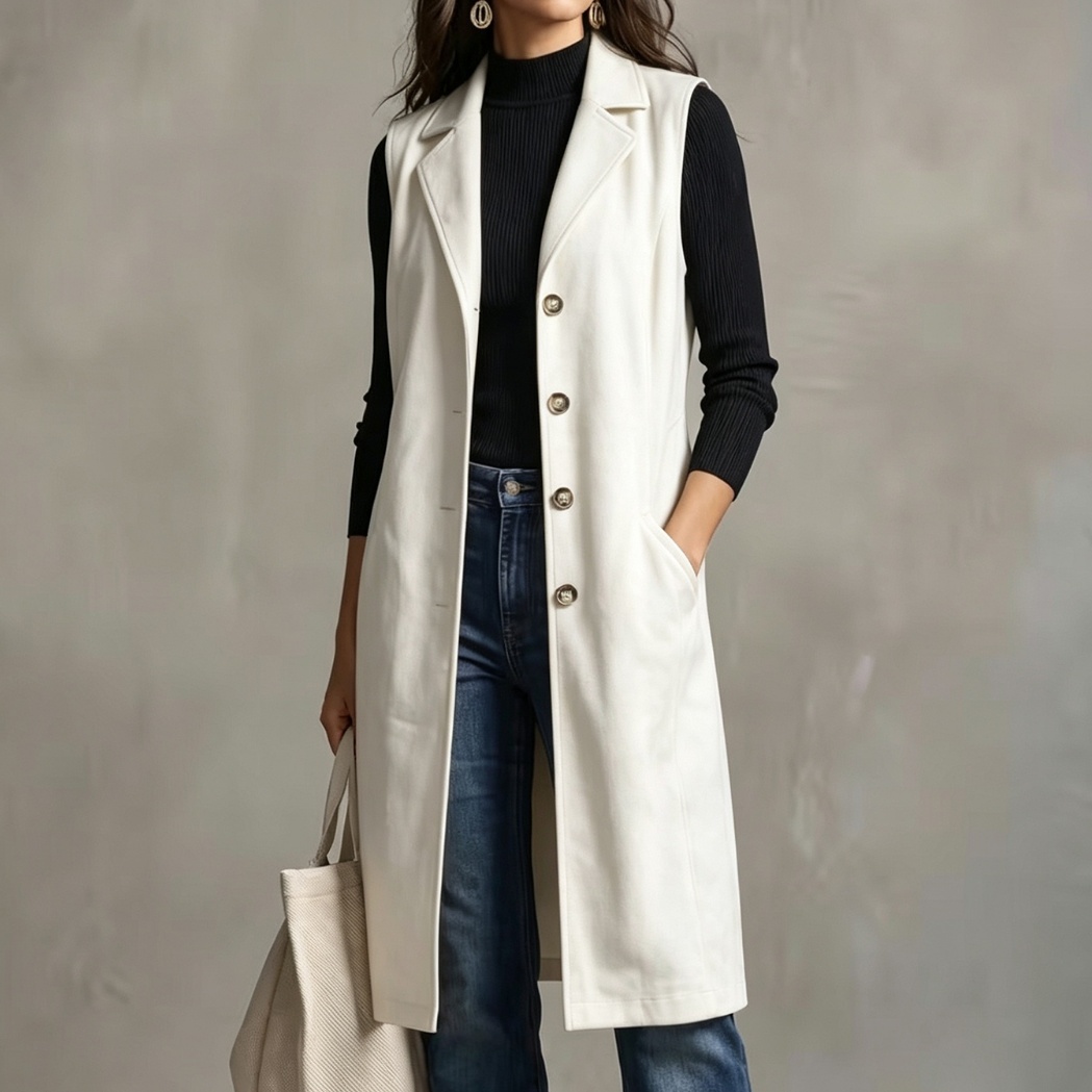 Women's Mid-length Sleeveless Blazer Vest Jacket photo 1