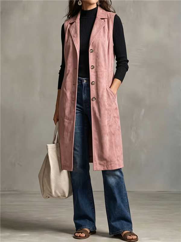 Women's Mid-length Sleeveless Blazer Vest Jacket photo 2