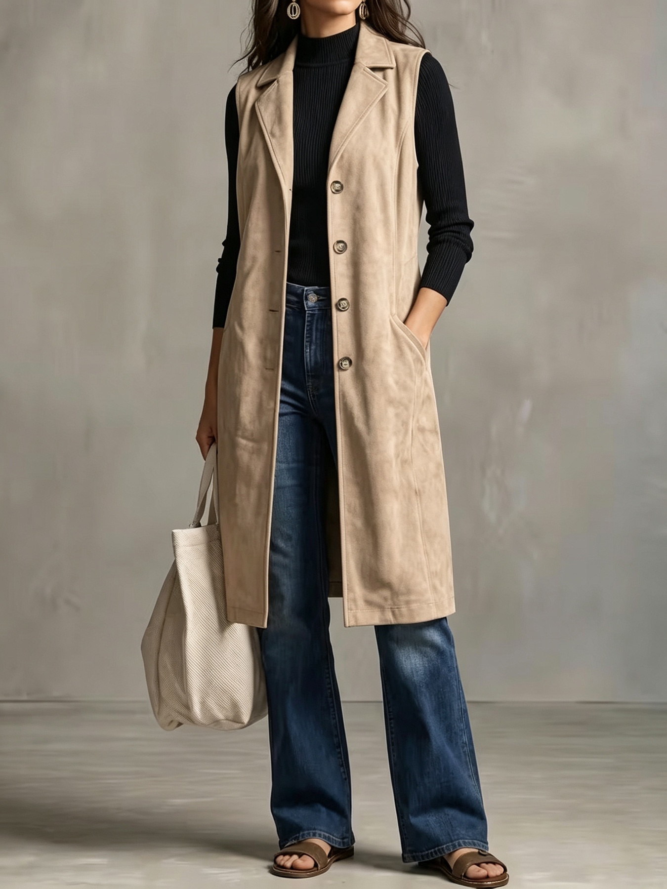 Women's Mid-length Sleeveless Blazer Vest Jacket photo 8