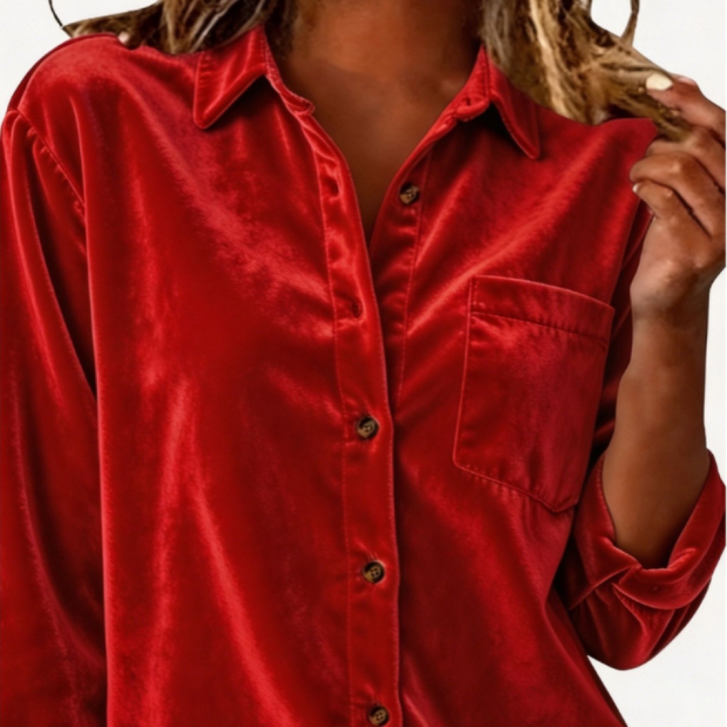 Women's Corduroy Lapel Long-sleeve Shirt photo 1