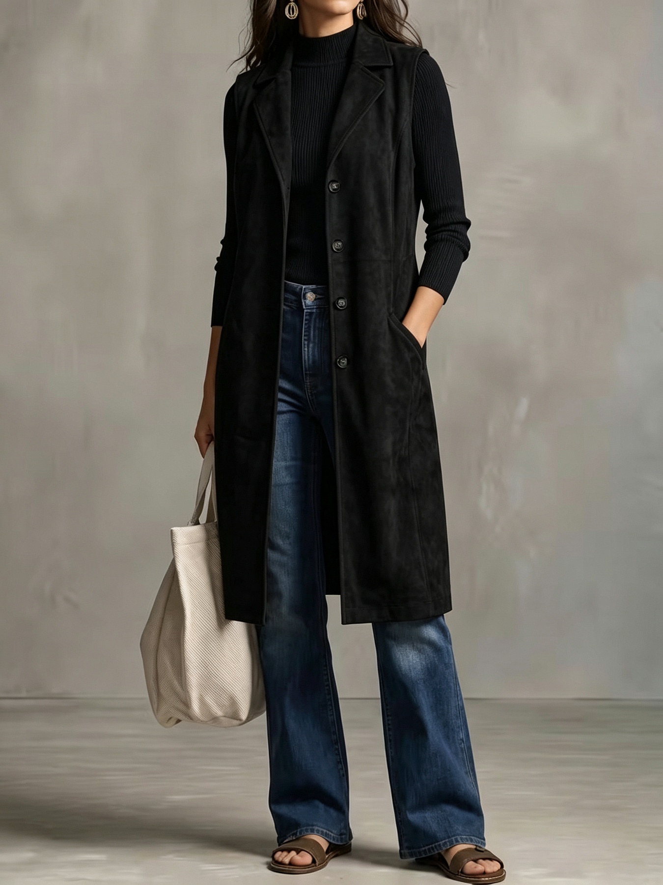 Women's Mid-length Sleeveless Blazer Vest Jacket photo 3