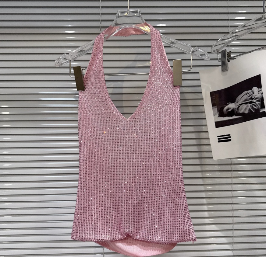 Arrival Performance Runway V-Neck Rhinestone Halter Vest Elaborately Crafted Hip-Hugging Skirt Set photo 6