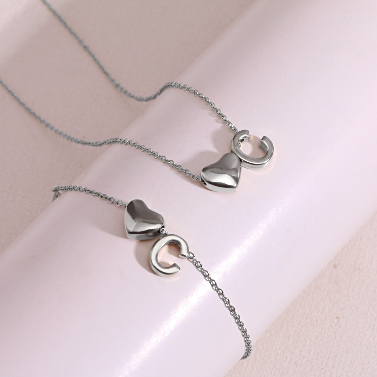 Heart Shaped Pendant Collarbone Chain 26 Letter Titanium Steel Bracelet Anklet photo 2