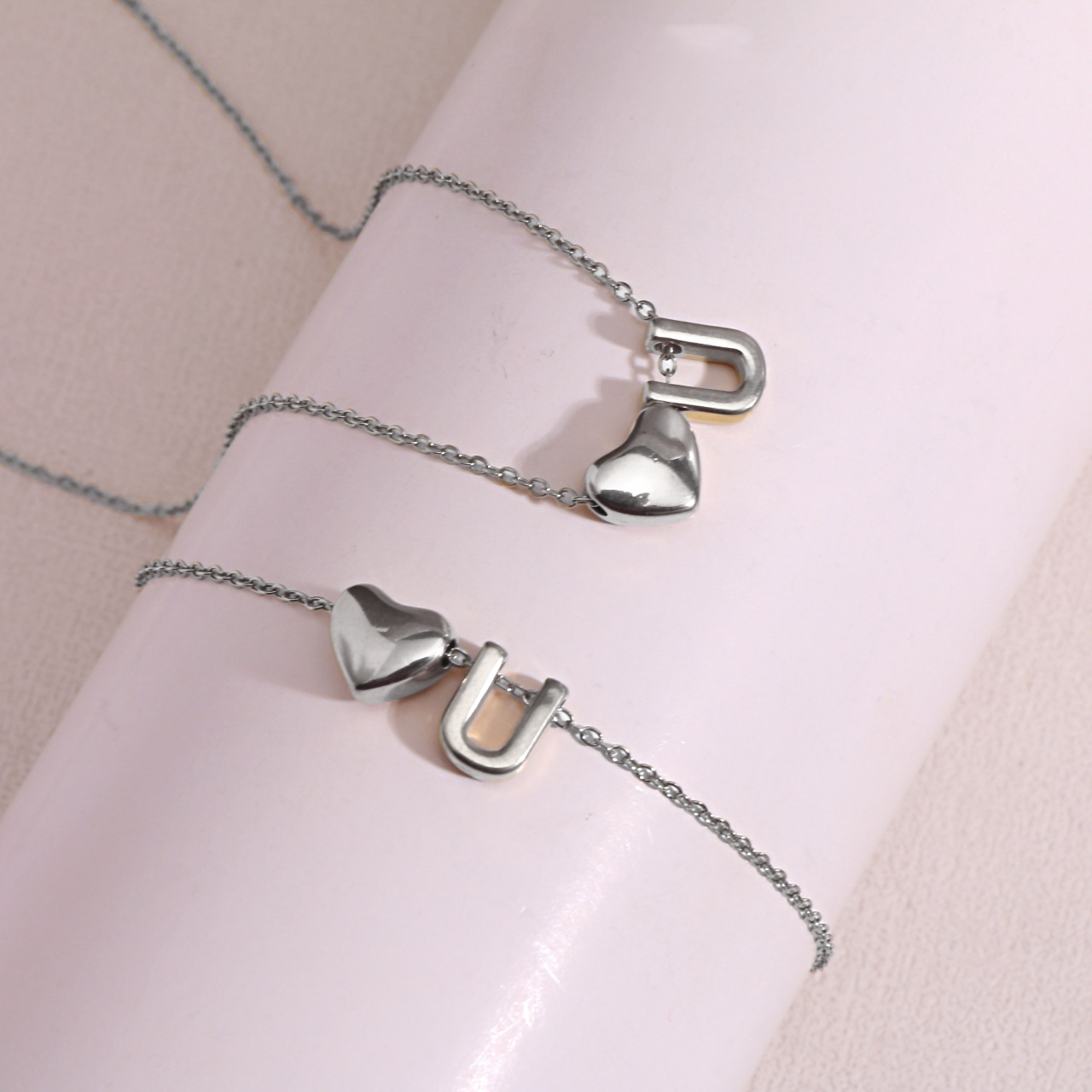 Heart Shaped Pendant Collarbone Chain 26 Letter Titanium Steel Bracelet Anklet photo 8