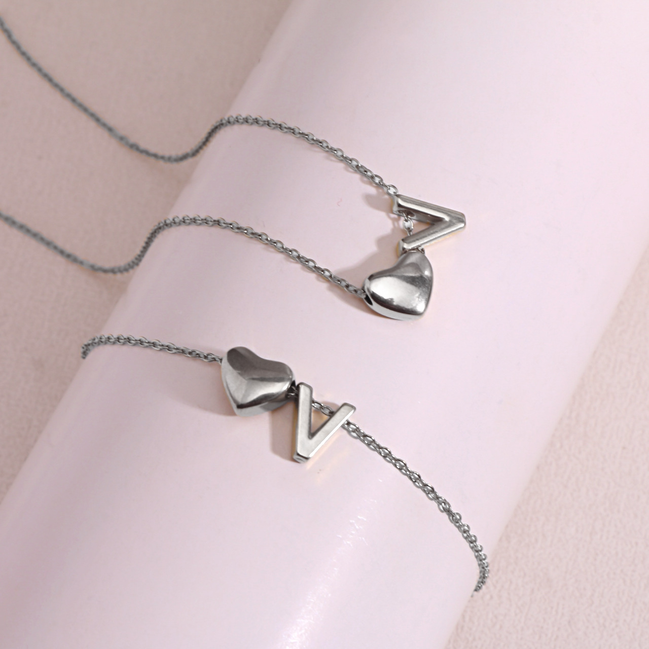 Heart Shaped Pendant Collarbone Chain 26 Letter Titanium Steel Bracelet Anklet photo 6