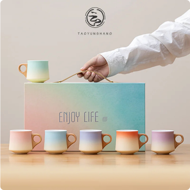 Wood-handled Ceramic Coffee Mugs For Couples Exquisitely Crafted And Stylish photo 3