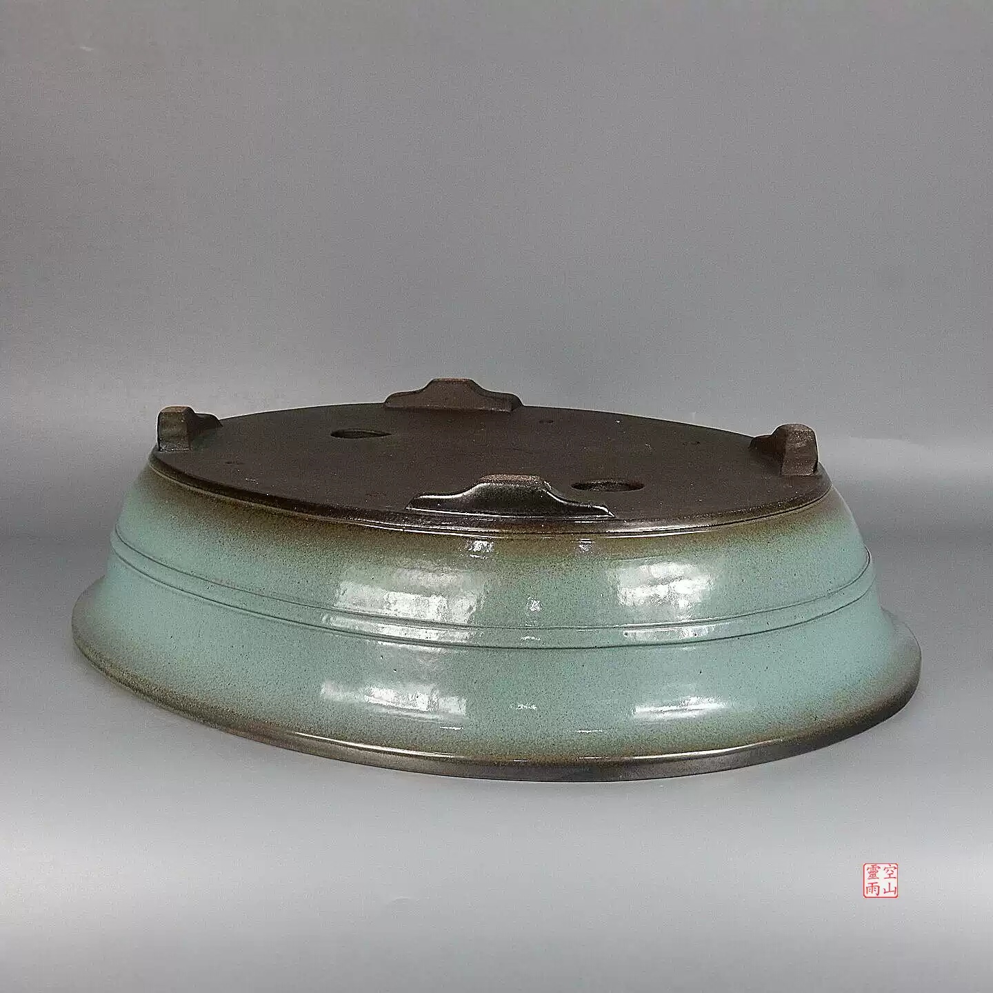 Handmade Antique-style Light Green Glazed Yixing Flower Pot photo 3